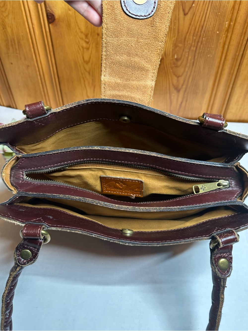 Patricia Nash Brown Hand-Painted Floral Shoulder Bag with Red Accents - Picture 5 of 16